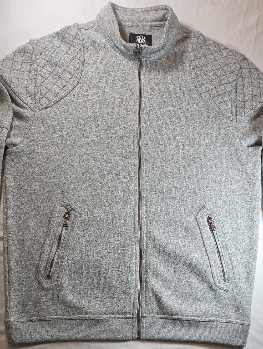 Rock & Republic Gray Quilted-Shoulder Full-Zip Sweater Jacket